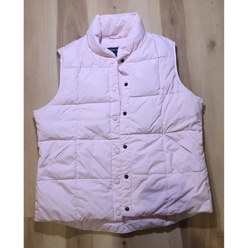 Lands End Pink Women's Down Filled Puffer Jacket Vest Full Snap Size M 10-12